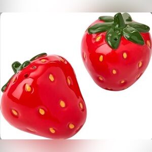 Adorable Strawberry Figural Salt and Pepper Shaker Set - NIB